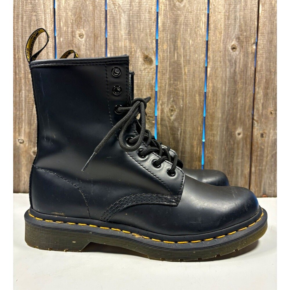 Dr. Martens 1460 Black Leather Lace-Up Combat Ankle Boots Round Toe Womens US 8